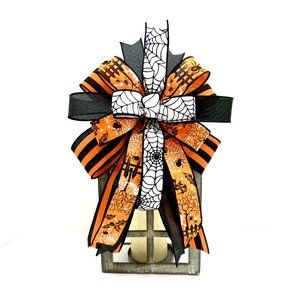 Orange and Black Halloween Wreath Bow